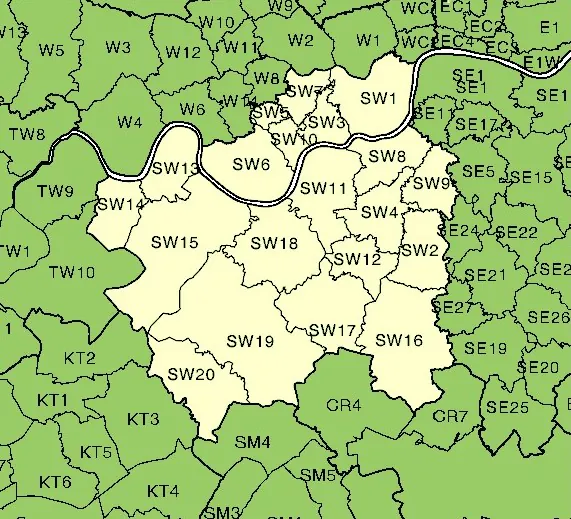 Wimbledon Drains Service Areas Map